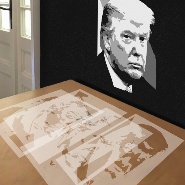 President Donald Trump stencil in 4 layers, simulated painting