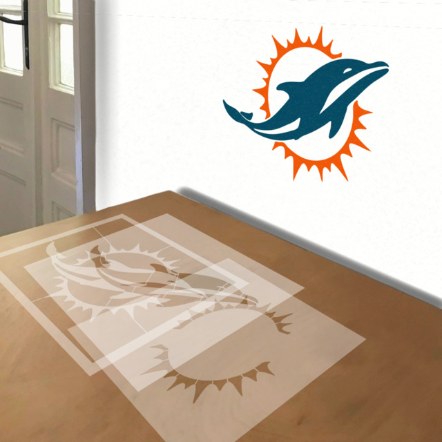 Miami Dolphins stencil in 3 layers, simulated painting