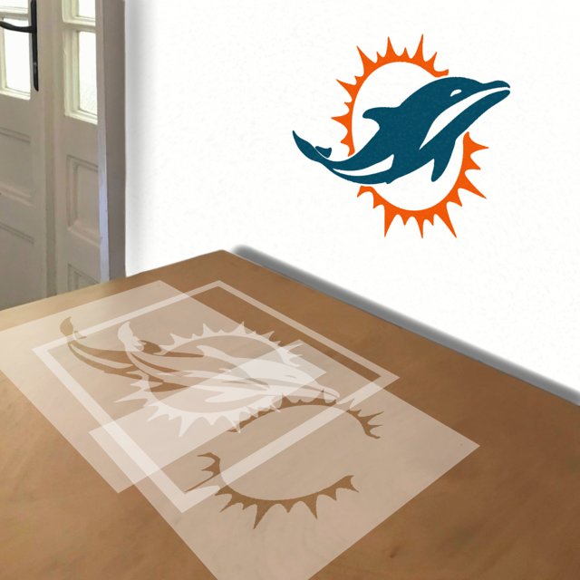 Miami Dolphins stencil in 3 layers, simulated painting