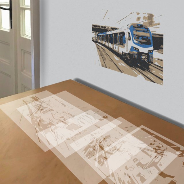 Train stencil in 5 layers, simulated painting