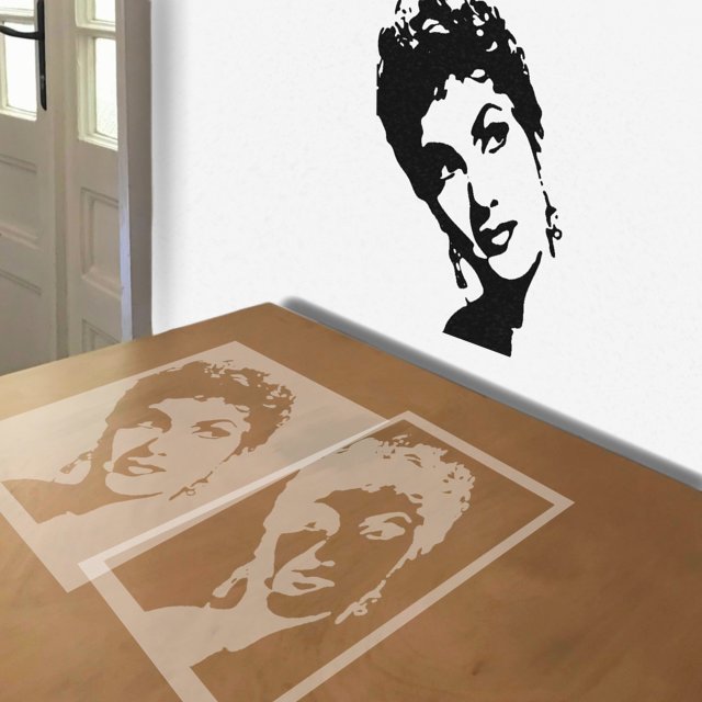 Gina Lollobrigida stencil in 2 layers, simulated painting