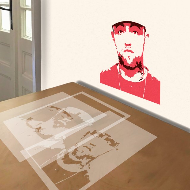 Mac Miller stencil in 3 layers, simulated painting