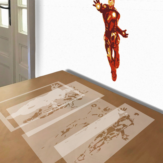 Ironman stencil in 4 layers, simulated painting