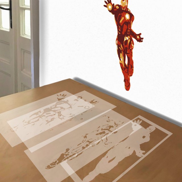 Ironman stencil in 4 layers, simulated painting