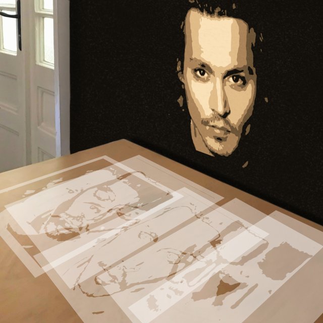 Johnny Depp stencil in 5 layers, simulated painting