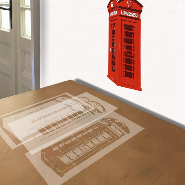 Phone Booth stencil in 3 layers, simulated painting