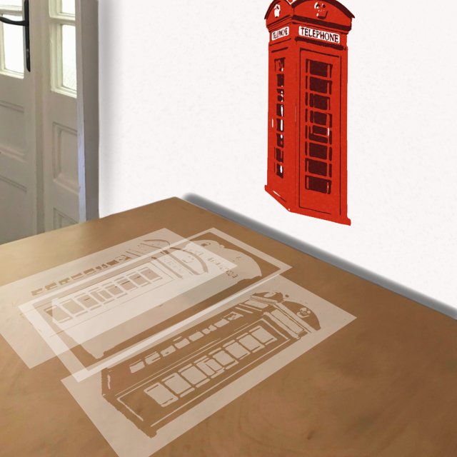 Phone Booth stencil in 3 layers, simulated painting