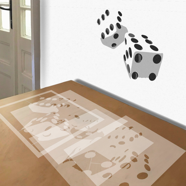 Simulated painting of stencil of Dice