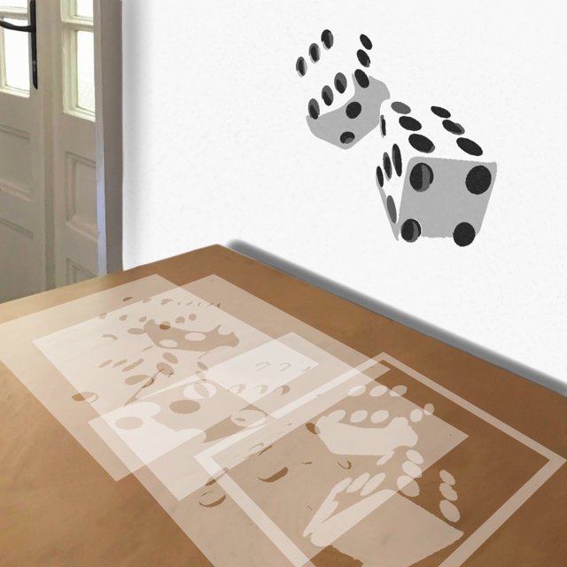 Dice stencil in 4 layers, simulated painting