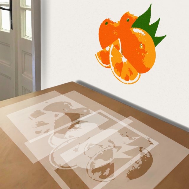 Orange stencil in 4 layers, simulated painting