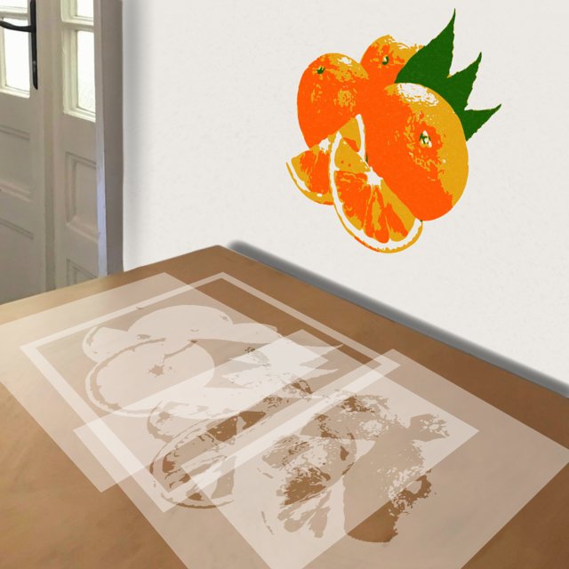 Orange stencil in 4 layers, simulated painting