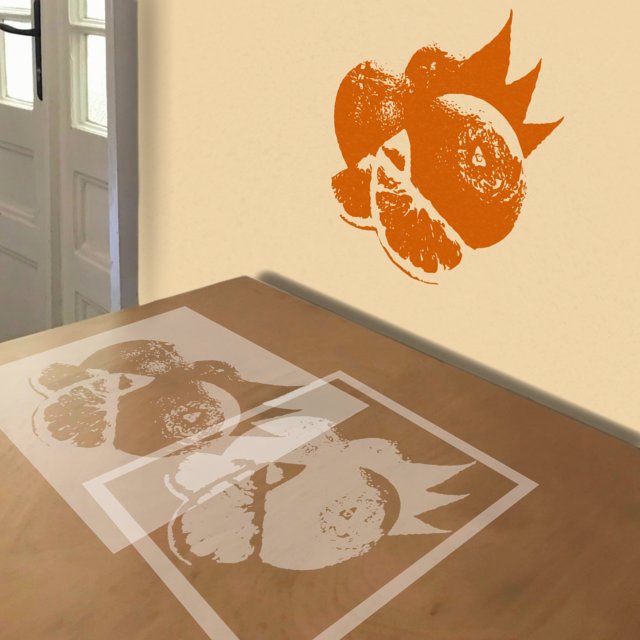 Orange stencil in 2 layers, simulated painting