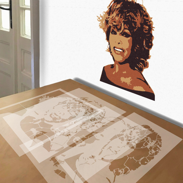 Tina Turner stencil in 4 layers, simulated painting
