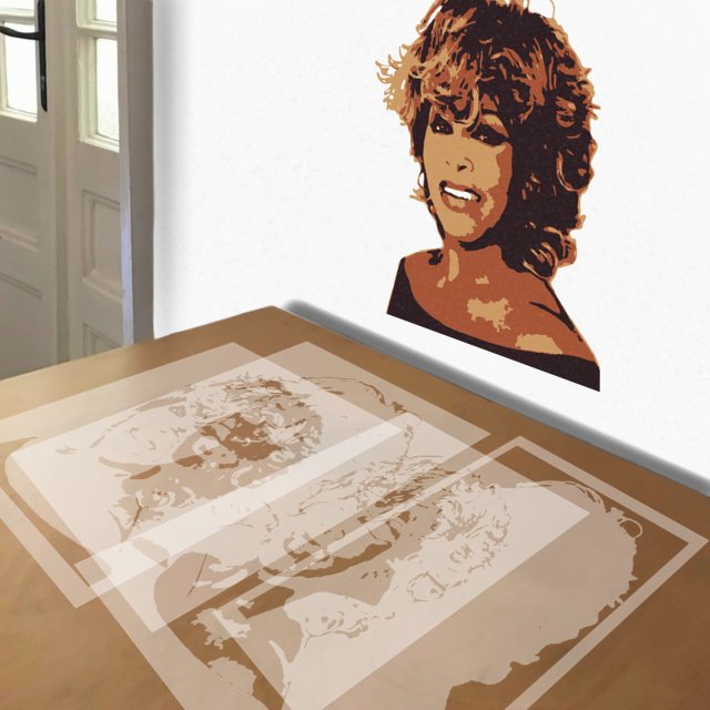 Tina Turner stencil in 4 layers, simulated painting