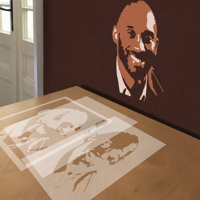 Kobe Bryant stencil in 3 layers, simulated painting