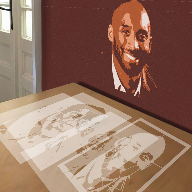 Kobe Bryant stencil in 4 layers, simulated painting