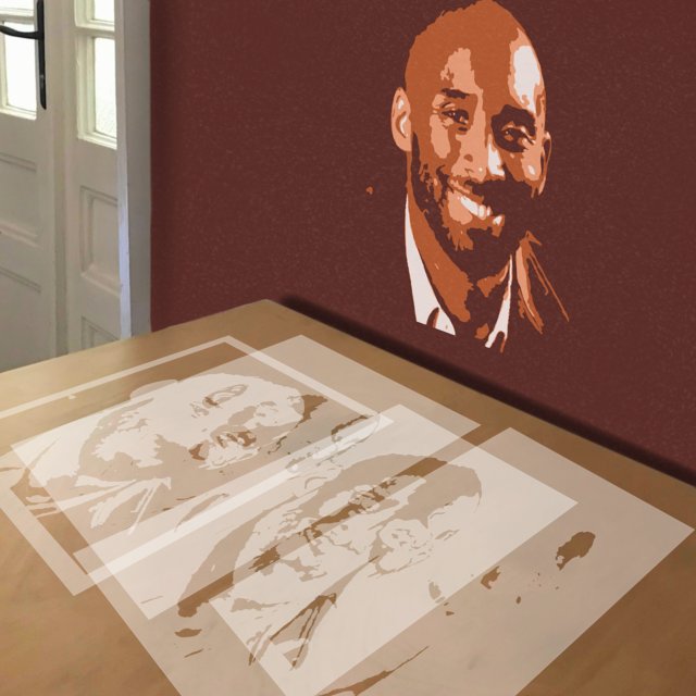 Kobe Bryant stencil in 4 layers, simulated painting