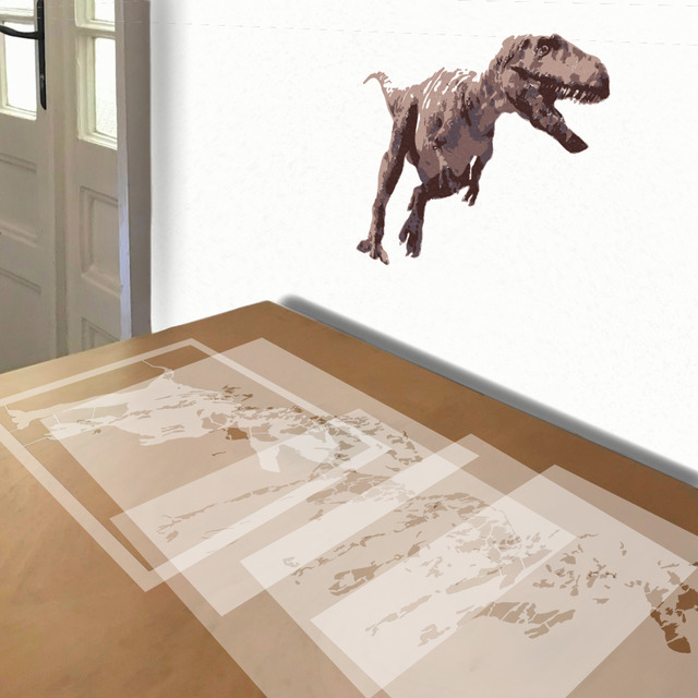 Simulated painting of stencil of T-Rex