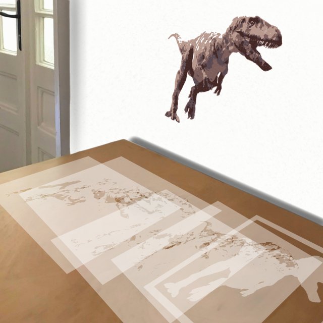 T-Rex stencil in 5 layers, simulated painting