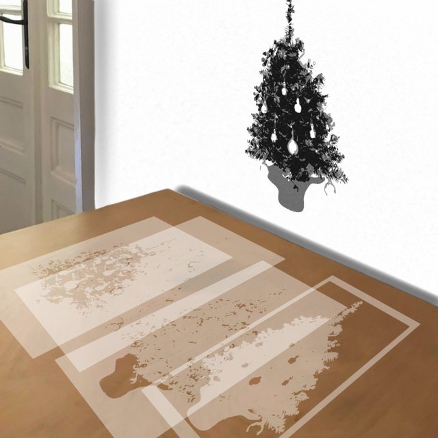 Christmas Tree in Red stencil in 4 layers, simulated painting