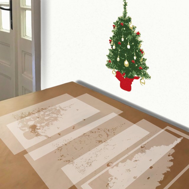 Christmas Tree in Red stencil in 5 layers, simulated painting