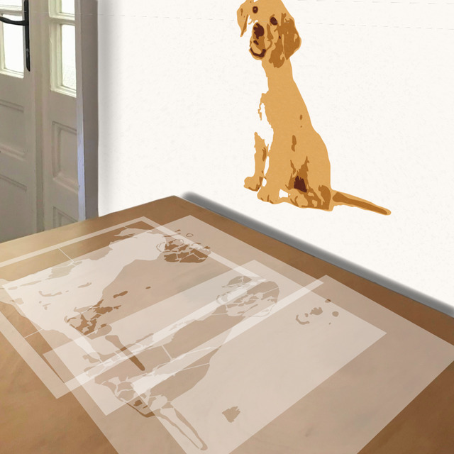 Golden Retriever Puppy stencil in 4 layers, simulated painting