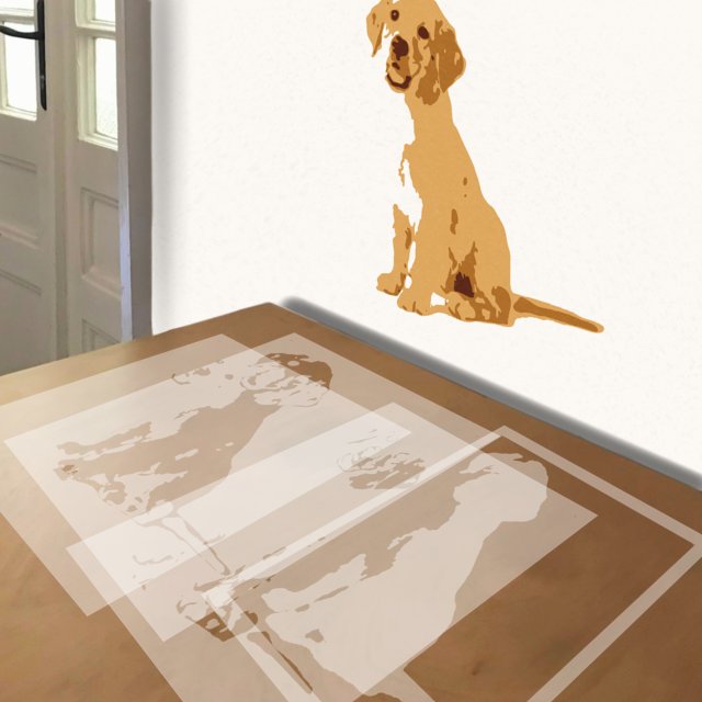 Golden Retriever Puppy stencil in 4 layers, simulated painting