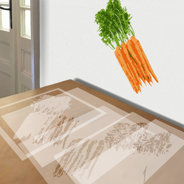 Carrots stencil in 5 layers, simulated painting