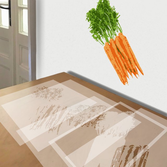 Carrots stencil in 5 layers, simulated painting