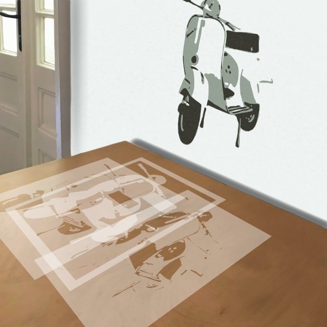 Vespa stencil in 3 layers, simulated painting