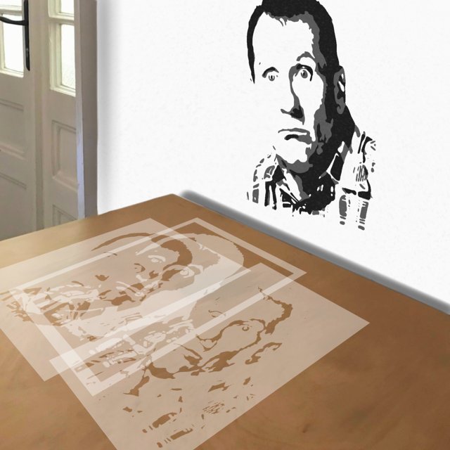 Al Bundy stencil in 3 layers, simulated painting