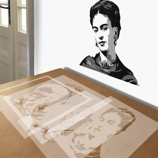 Frida Kahlo stencil in 4 layers, simulated painting