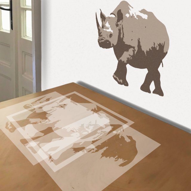 Rhino stencil in 3 layers, simulated painting