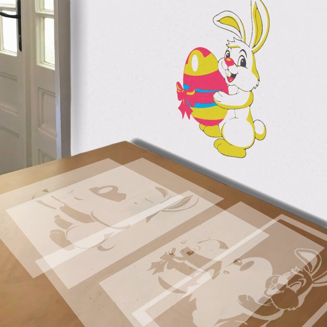 Easter Bunny stencil in 5 layers, simulated painting