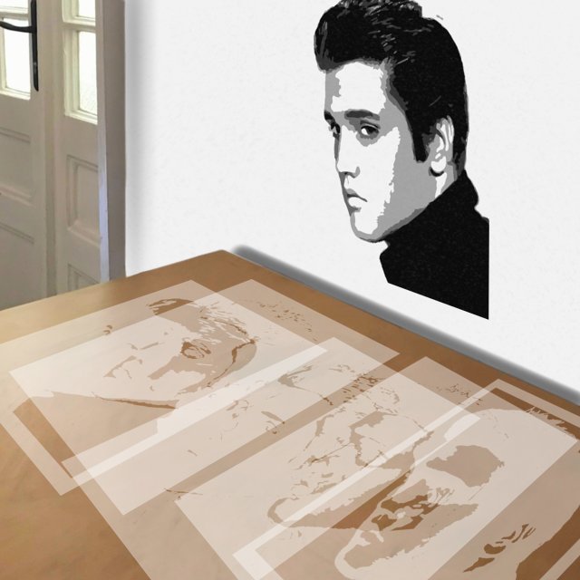 Elvis in Profile stencil in 5 layers, simulated painting