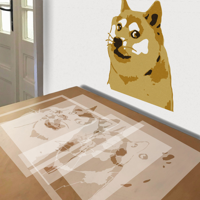 Doge stencil in 4 layers, simulated painting