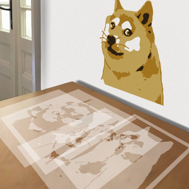 Doge stencil in 4 layers, simulated painting