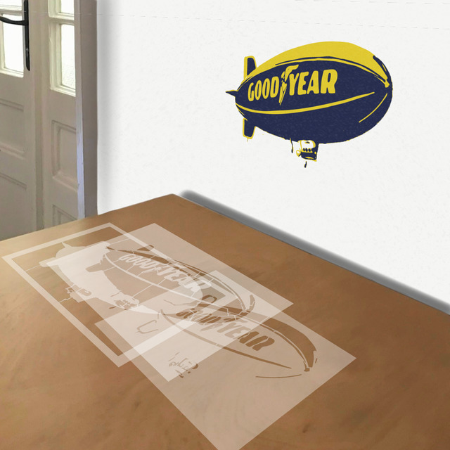 Goodyear Blimp stencil in 3 layers, simulated painting