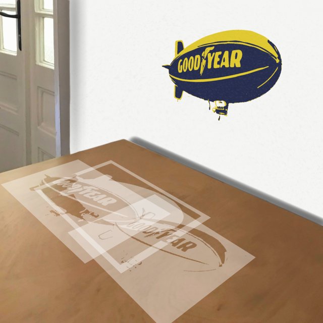 Goodyear Blimp stencil in 3 layers, simulated painting