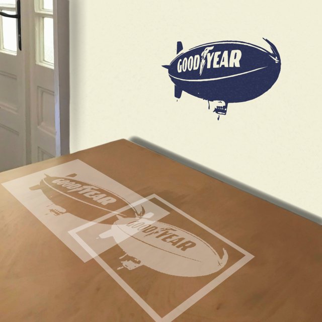 Goodyear Blimp stencil in 2 layers, simulated painting