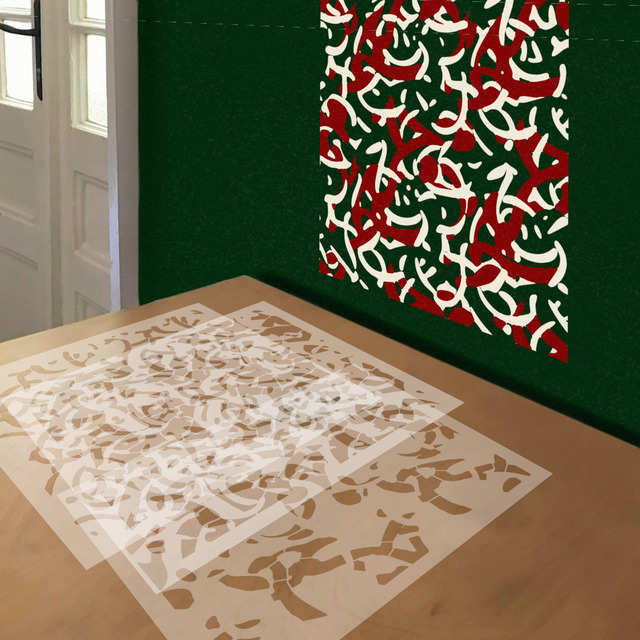 Holiday Tangle stencil in 3 layers, simulated painting
