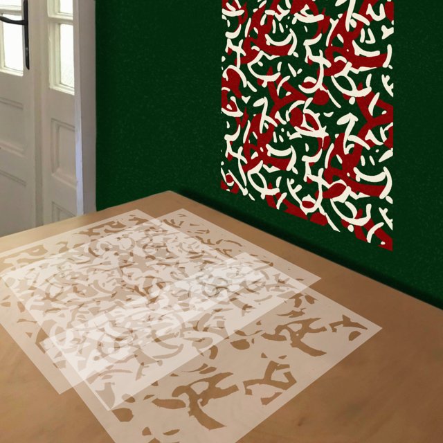 Holiday Tangle stencil in 3 layers, simulated painting