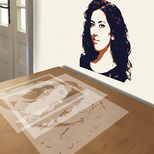 Stephanie Beatriz stencil in 3 layers, simulated painting