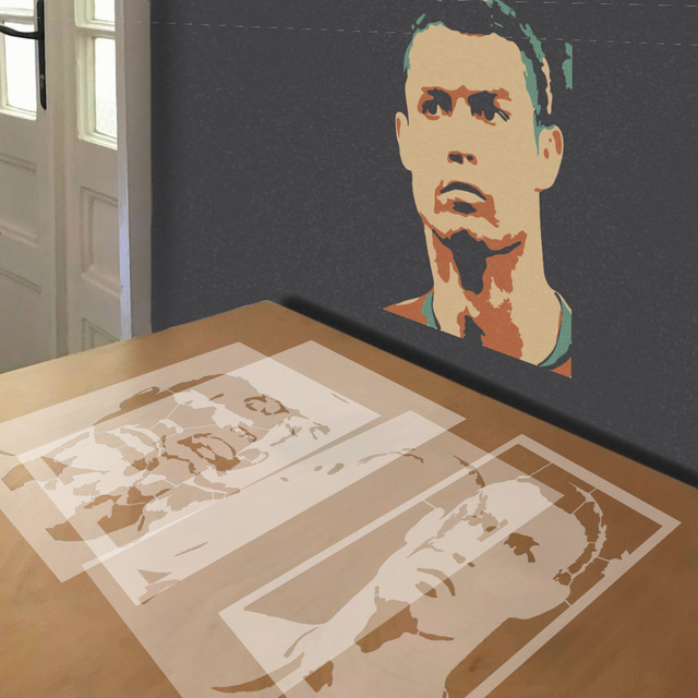 Cristiano Ronaldo stencil in 4 layers, simulated painting
