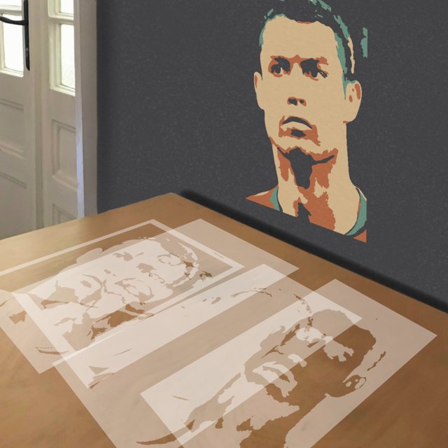 Cristiano Ronaldo stencil in 4 layers, simulated painting