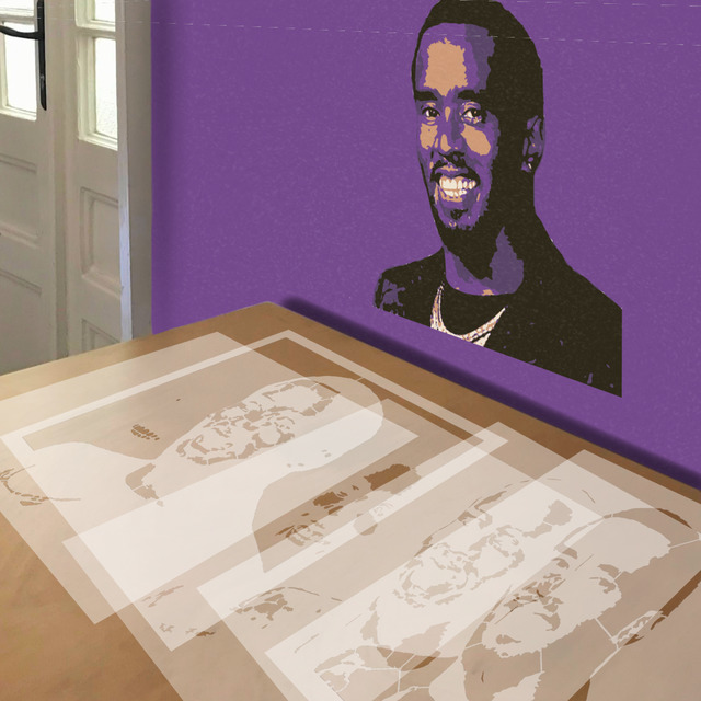 Sean Combs aka Puff Daddy stencil in 5 layers, simulated painting