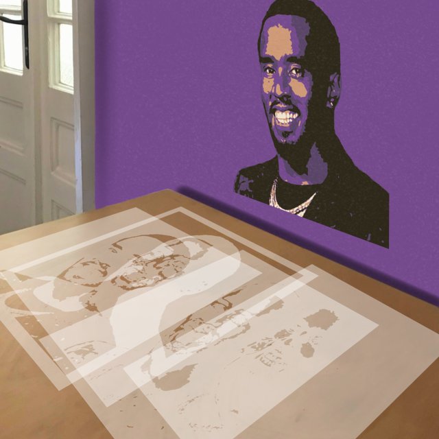 Sean Combs aka Puff Daddy stencil in 5 layers, simulated painting