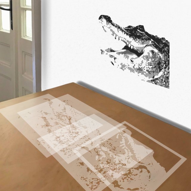Alligator stencil in 4 layers, simulated painting