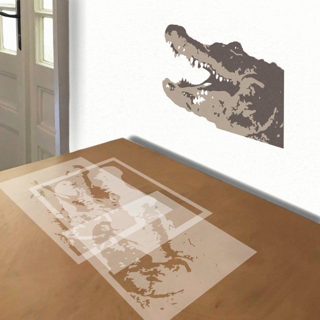 Alligator stencil in 3 layers, simulated painting