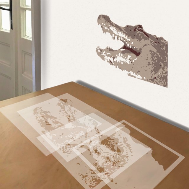 Alligator stencil in 4 layers, simulated painting